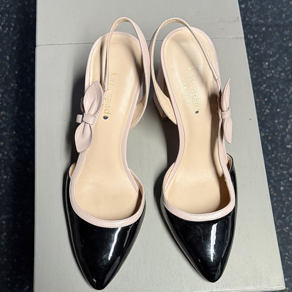 Kate Spade Black and Cream Bow Slingback Heels